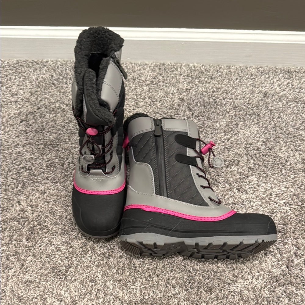 Gray and Pink High-Top Hiking Boots with Durable Sole